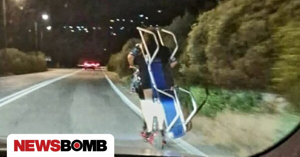 Απίστευτο περιστατικό στην Εύβοια: Μετέφεραν ξαπλώστρα πάνω σε δικάβαλο ηλεκτρικο πατίνι