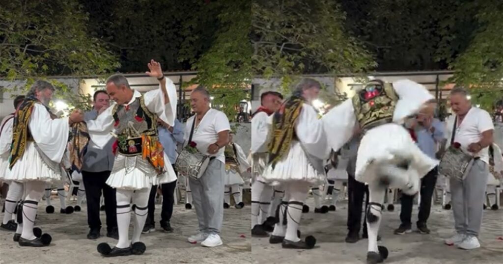 Νίκος Αλιάγας: Φόρεσε την παραδοσιακή φουστανέλα και μπήκε στον χορό στο πανηγύρι του χωριού του, στο Μεσολόγγι